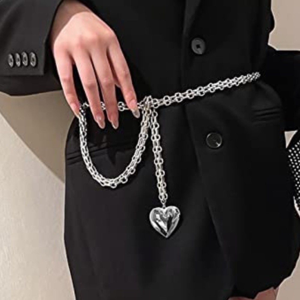 Trendy Silver Braided Chain Harness Body Chain Waist Enhancing Heart Belt NEW - Picture 2 of 4
